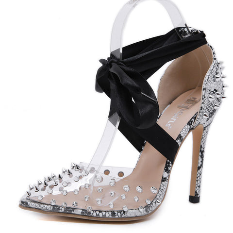 Clear high-heeled sandals